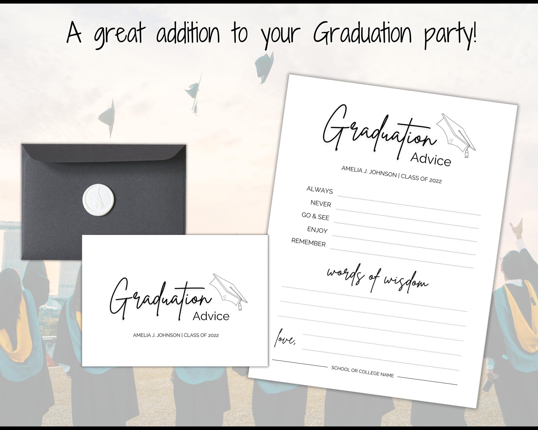 Graduation Party Card, EDITABLE Advice & Wishes - ADD YOUR NAME Graduation Party Card, EDITABLE Advice & Wishes - ADD YOUR NAME