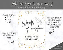 Load image into Gallery viewer, Graduation Words of Wisdom Sign Printable, Graduate Advice Poster, College, High School Grad Sign, Class of 2022 Wishes, Party Sign | Brit
