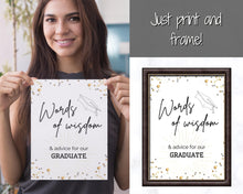 Load image into Gallery viewer, Graduation Words of Wisdom Sign Printable, Graduate Advice Poster, College, High School Grad Sign, Class of 2022 Wishes, Party Sign | Brit
