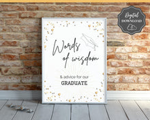 Load image into Gallery viewer, Graduation Words of Wisdom Sign Printable, Graduate Advice Poster, College, High School Grad Sign, Class of 2022 Wishes, Party Sign | Brit

