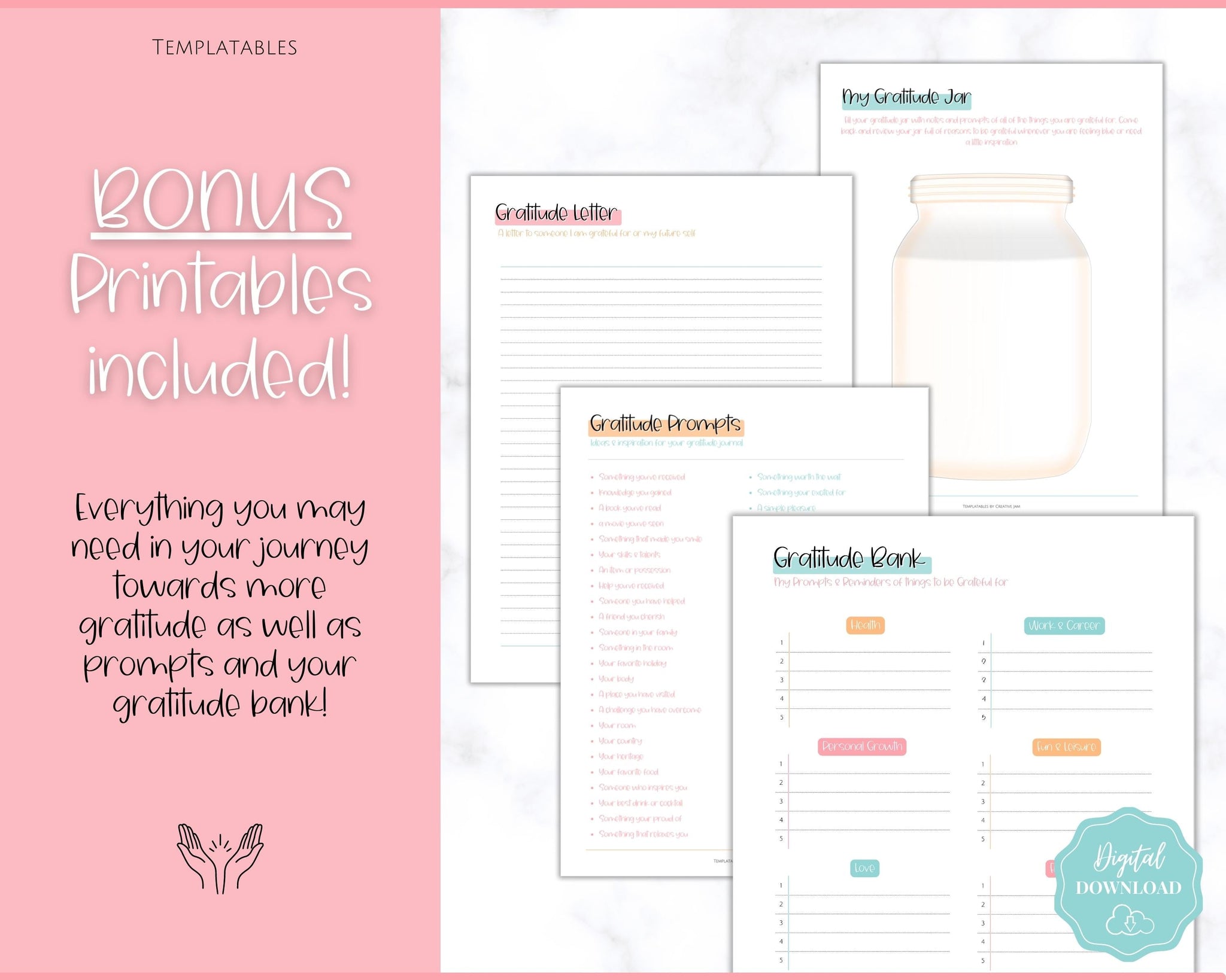 Gratitude Journal Printable BUNDLE | Self Care & Wellness Planners