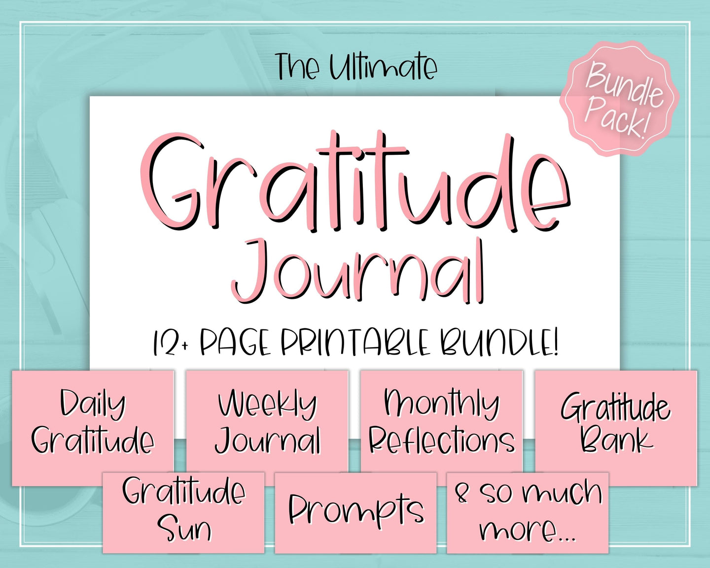 Gratitude Journal Printable BUNDLE! Mindfulness Log, Gratitude Template, Self Care Planner, Daily Journal for Women, Gratitude Jar, Wellness | Colorful Sky