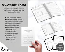 Load image into Gallery viewer, Gratitude Journal Printable BUNDLE! Mindfulness Log, Gratitude Template, Self Care Planner, Daily Journal for Women, Gratitude Jar, Wellness | Monochrome
