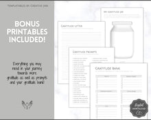 Load image into Gallery viewer, Gratitude Journal Printable BUNDLE! Mindfulness Log, Gratitude Template, Self Care Planner, Daily Journal for Women, Gratitude Jar, Wellness | Monochrome
