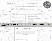 Load image into Gallery viewer, Gratitude Journal Printable BUNDLE! Mindfulness Log, Gratitude Template, Self Care Planner, Daily Journal for Women, Gratitude Jar, Wellness | Monochrome
