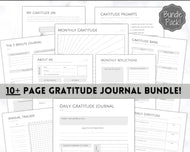 Gratitude Journal Printable BUNDLE! Mindfulness Log, Gratitude Template, Self Care Planner, Daily Journal for Women, Gratitude Jar, Wellness | Monochrome