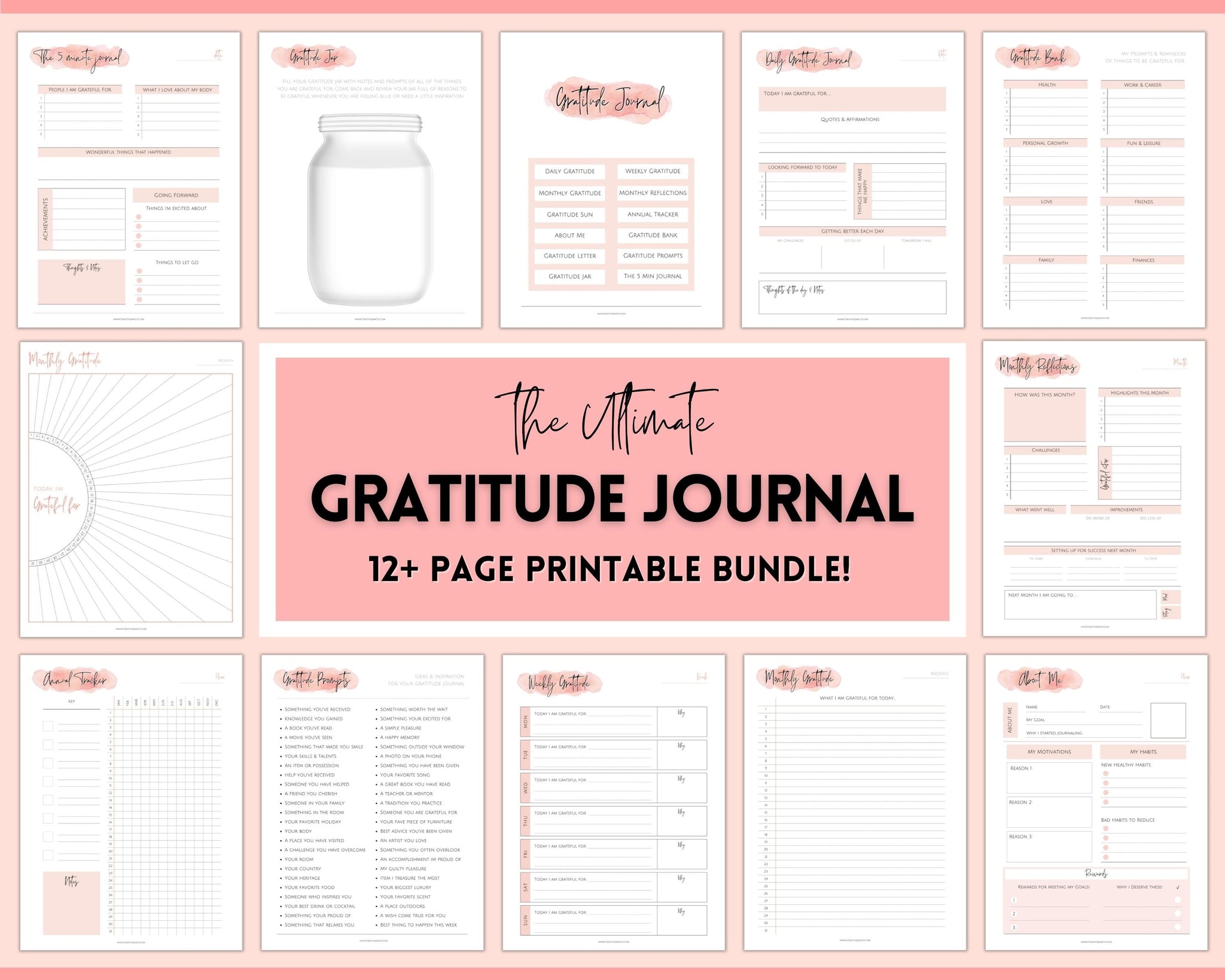 Gratitude Journal Printable BUNDLE | Self Care & Wellness Planners
