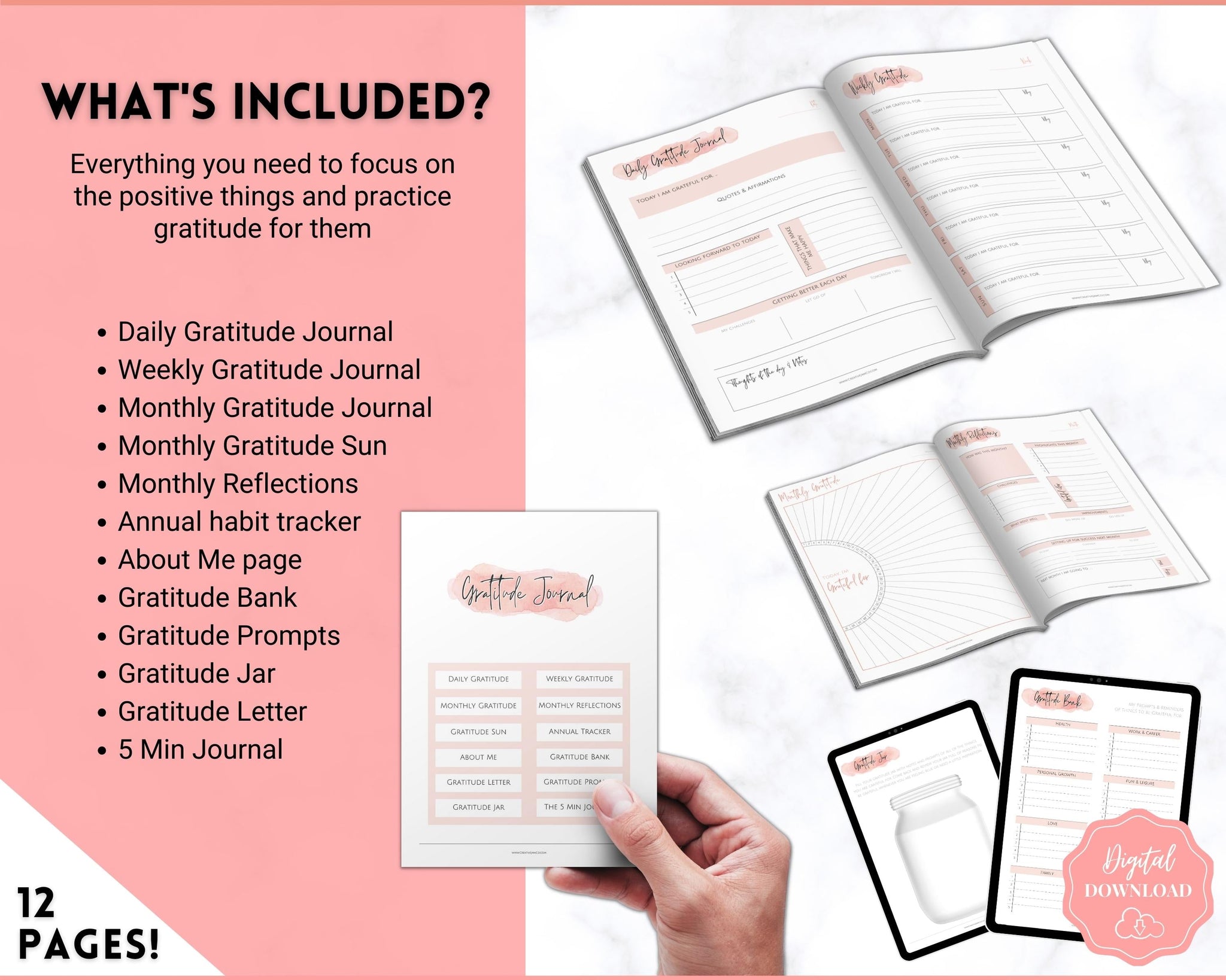 Gratitude Journal Printable BUNDLE | Self Care & Wellness Planners
