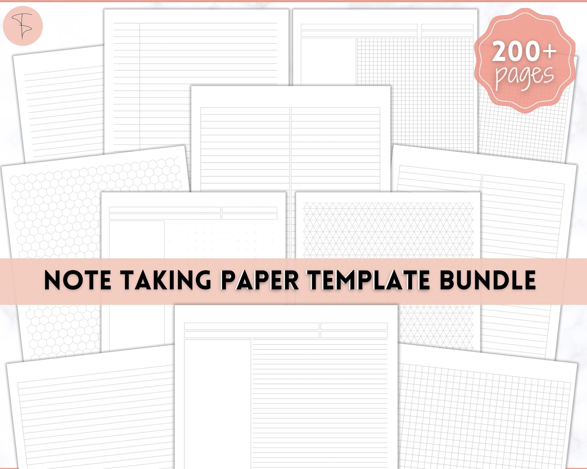 Grid, Line, Dot Paper Printable Template Bundle for Notetaking