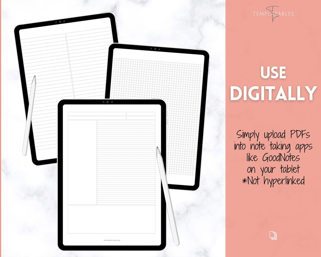Grid, Line, Dot Paper Printable Template Bundle for Notetaking