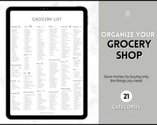 Load image into Gallery viewer, Grocery List, Master Grocery List Printable, Weekly Shopping List, Meal Planner Checklist, Grocery PDF, Kitchen Organization Template | Mono
