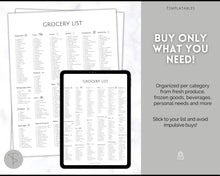 Load image into Gallery viewer, Grocery List, Master Grocery List Printable, Weekly Shopping List, Meal Planner Checklist, Grocery PDF, Kitchen Organization Template | Mono
