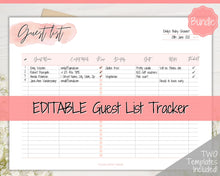 Load image into Gallery viewer, Guest List Template, Editable Guest List Tracker with RSVP, Party, Events, Birthday &amp; Wedding Guest List, Wedding Planner Printable, Gifts | Style 3
