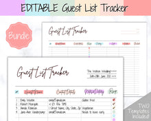 Load image into Gallery viewer, Guest List Tracker, Editable Guest List Template with RSVP, Party, Events, Birthday &amp; Wedding Guest List, Wedding Planner Printable, Gifts | Style 2

