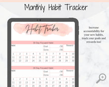 Load image into Gallery viewer, HABIT TRACKER Printable with Mood Tracker for Gratitude Journal. Initiative tracker with goal planner. Monthly habit tracker. Productivity.
