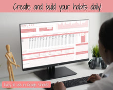 Load image into Gallery viewer, Habit Tracker Spreadsheet, Goal Planner, 2022 Goals Tracker, Mood, Habit Planner, Daily Weekly Monthly, Google Sheets, Goal Setting Template
