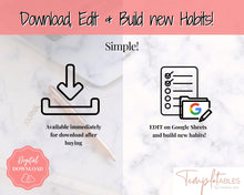 Load image into Gallery viewer, Habit Tracker Spreadsheet, Goal Planner, 2022 Goals Tracker, Mood, Habit Planner, Daily Weekly Monthly, Google Sheets, Goal Setting Template
