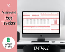 Load image into Gallery viewer, Habit Tracker Spreadsheet, Goal Planner, 2022 Goals Tracker, Mood, Habit Planner, Daily Weekly Monthly, Google Sheets, Goal Setting Template
