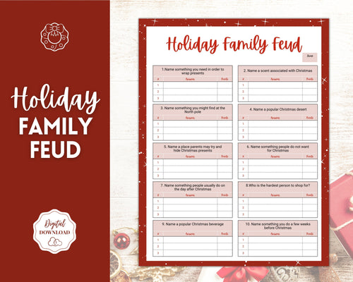 Holiday Family Feud Game! Christmas Family Quiz Game, Printable Xmas Party Game, Virtual Fun Activity, Kids Adults, Office, Fortunes, Trivia