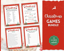 Load image into Gallery viewer, Holiday Party Games BUNDLE! 13 Christmas Game Printables! Fun Family Activity Set, Virtual Xmas, Kids &amp; Adults, Office, Trivia, Guess, Feud
