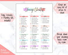 Load image into Gallery viewer, Home Cleaning Checklist, Cleaning Schedule Printable, Weekly Cleaning Planner, House Chores, Deep Cleaning Home Routine, Daily Monthly | Colorful
