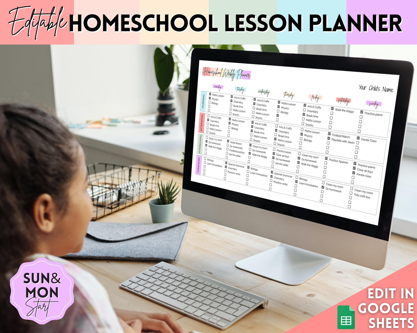 EDITABLE Lesson Plan Template | Google Sheets Weekly Lesson Planner Spreadsheet, Homeschool Teacher, Academic Schedule