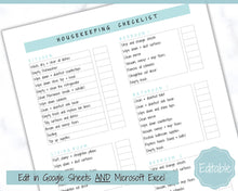Load image into Gallery viewer, Housekeeping Cleaning Planner, EDITABLE Cleaning Checklist, Cleaning Schedule, House Chores, Clean Routine, Professional Cleaning, Airbnb | Multiple Colors
