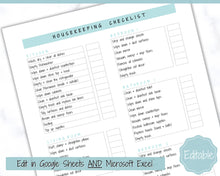 Load image into Gallery viewer, Housekeeping Cleaning Planner, EDITABLE Cleaning Checklist, Cleaning Schedule, House Chores, Clean Routine, Professional Cleaning, Airbnb | Multiple Colors
