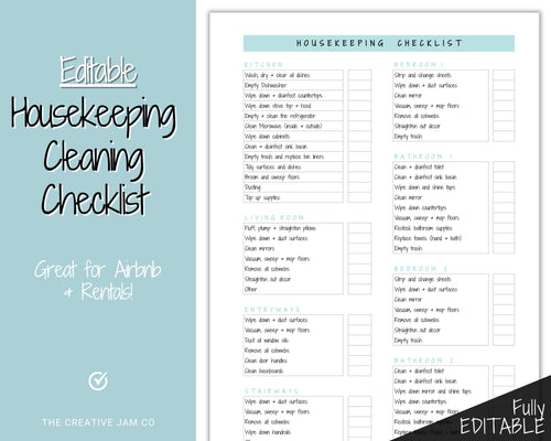 Housekeeping Cleaning Planner, EDITABLE Cleaning Checklist, Cleaning Schedule, House Chores, Clean Routine, Professional Cleaning, Airbnb | Multiple Colors