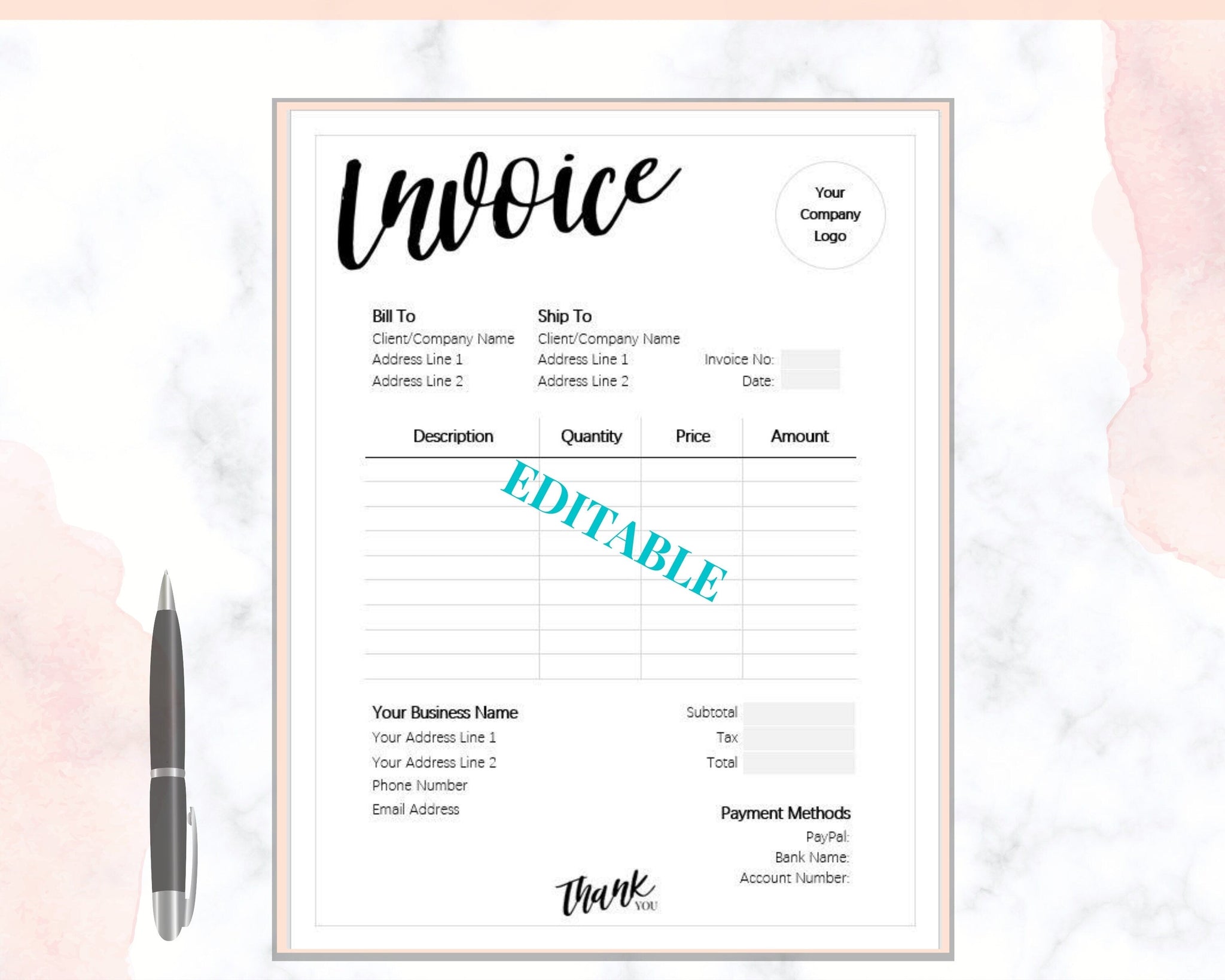 Customer Invoice Order Form Templates | Editable Printable Templates