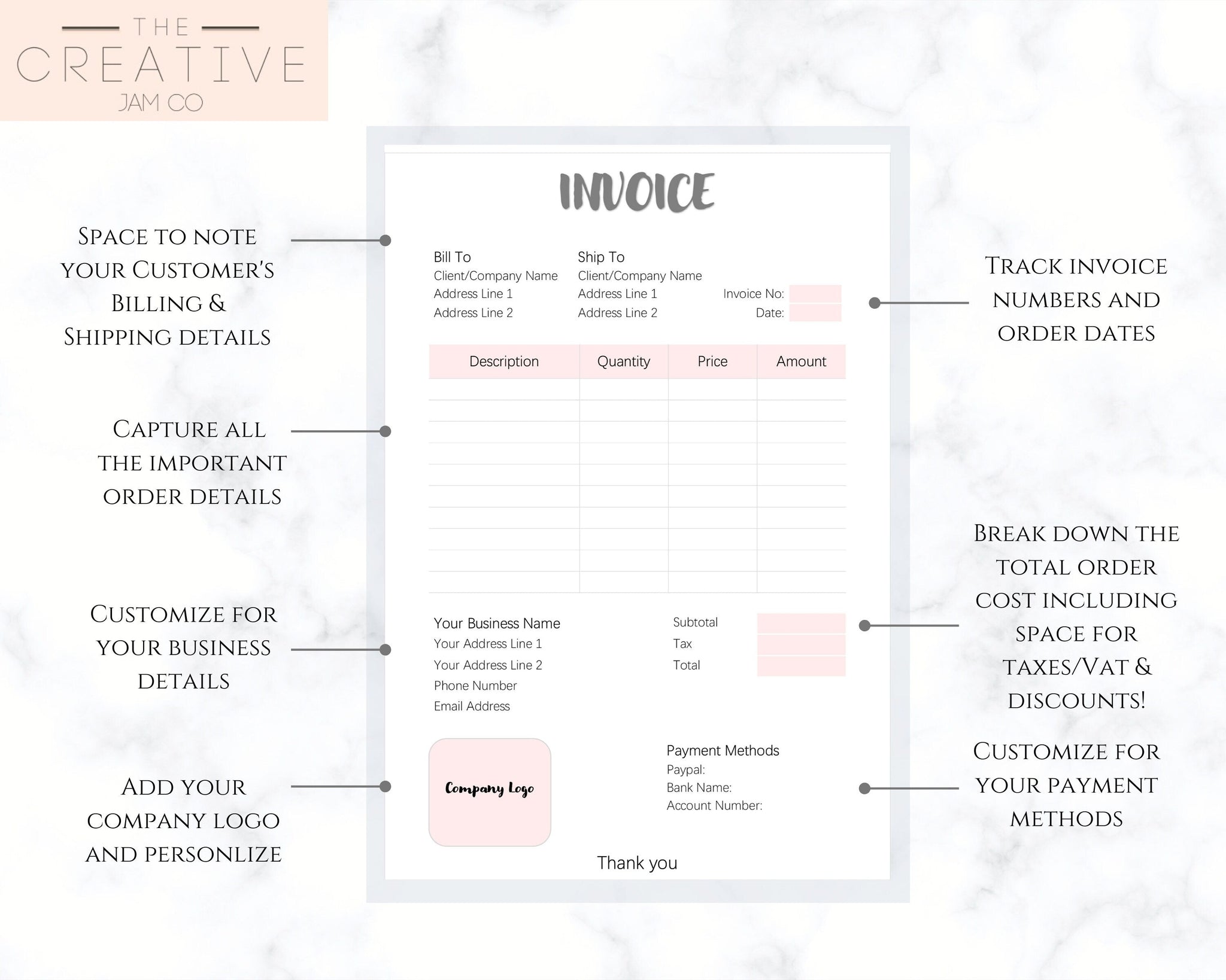Customer Invoice Order Form Templates | Editable Printable Templates
