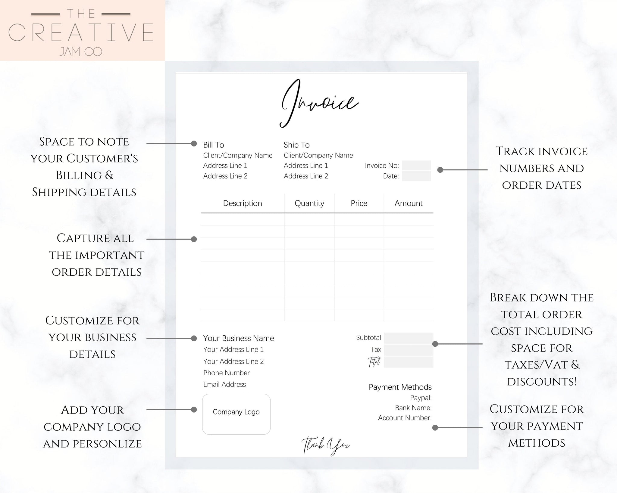 Customer Invoice Order Form Templates | Editable Printable Templates