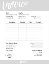 Load image into Gallery viewer, INVOICE TEMPLATE Order Form, EDITABLE Custom Receipt Template, Printable Customer Sales Order Invoice, Receipt Invoice Business form planner | Style 9

