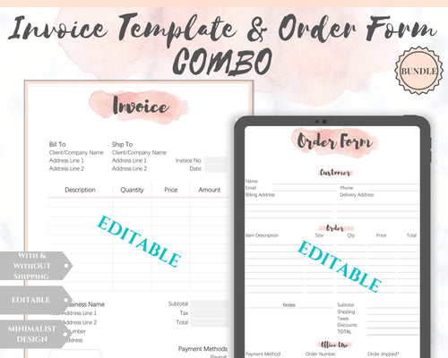 INVOICE Template & ORDER FORM Editable. Custom Receipt Printable. Sales Order Invoice. Ordering Form Tracker Receipt Invoice. Business form | Bundle 1