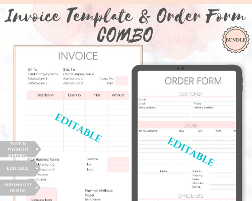 INVOICE Template & ORDER FORM Editable. Custom Receipt Printable. Sales Order Invoice. Ordering Form Tracker Receipt Invoice. Business form | Bundle 4