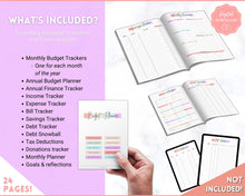Load image into Gallery viewer, Income and Expenses Tracker BUNDLE with Savings &amp; Bill Tracker, Budget Planner Printable Templates, Bills, Spending, Personal Finance Planner Binder | Pastel Rainbow
