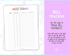 Load image into Gallery viewer, Income and Expenses Tracker BUNDLE with Savings &amp; Bill Tracker, Budget Planner Printable Templates, Bills, Spending, Personal Finance Planner Binder | Pastel Rainbow
