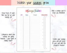 Load image into Gallery viewer, Income and Expenses Tracker BUNDLE with Savings &amp; Bill Tracker, Budget Planner Printable Templates, Bills, Spending, Personal Finance Planner Binder | Pastel Rainbow
