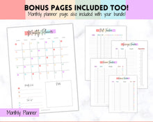 Load image into Gallery viewer, Income and Expenses Tracker BUNDLE with Savings &amp; Bill Tracker, Budget Planner Printable Templates, Bills, Spending, Personal Finance Planner Binder | Pastel Rainbow
