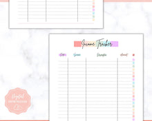 Load image into Gallery viewer, Income and Expenses Tracker BUNDLE with Savings &amp; Bill Tracker, Budget Planner Printable Templates, Bills, Spending, Personal Finance Planner Binder | Pastel Rainbow
