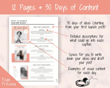 Load image into Gallery viewer, Instagram Content Calendar. PODCAST Planner Marketing Guide, Social Media Template, Podcasting Instagram Post, Podcasters Content Planner
