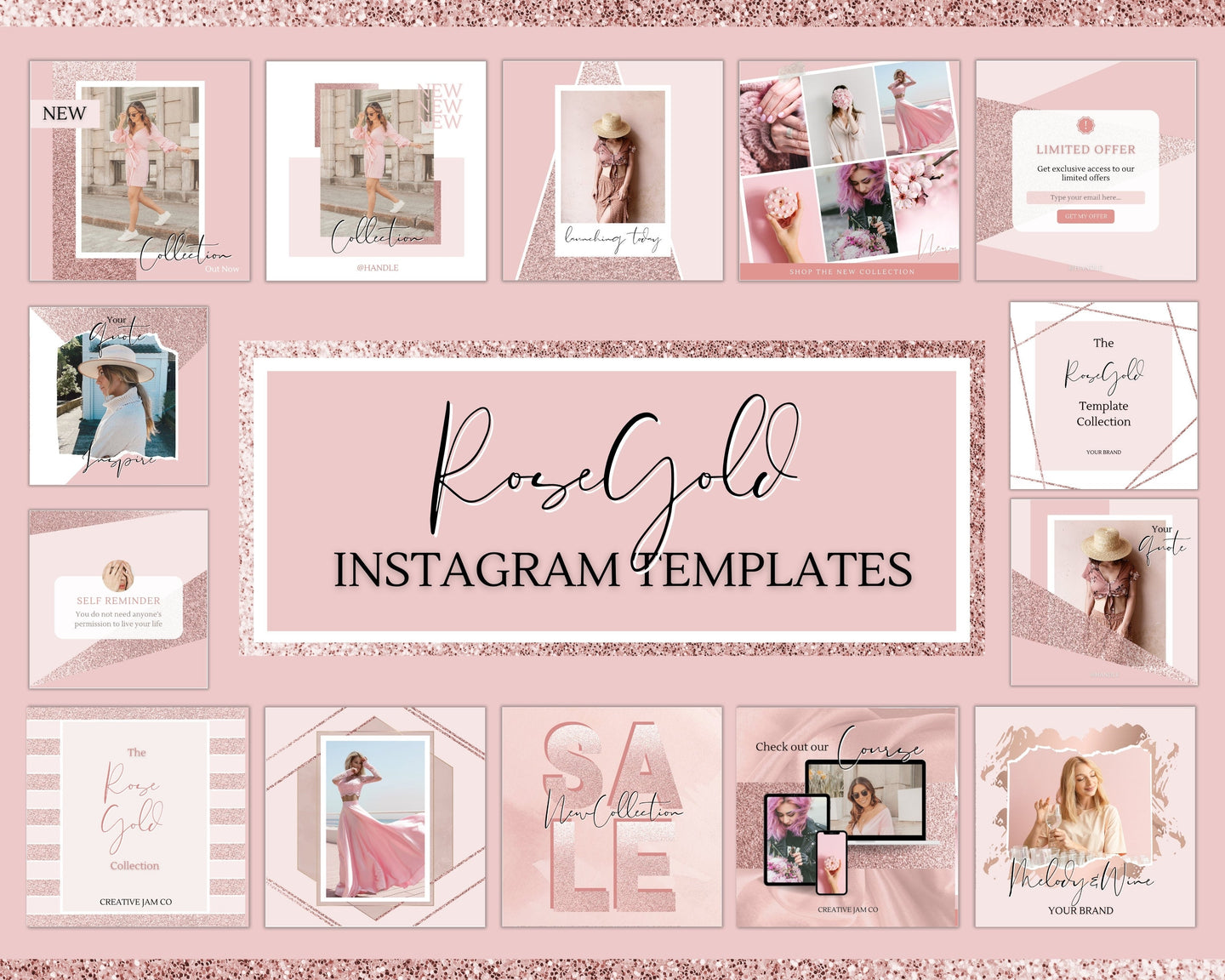 Instagram Post Templates, Rose Gold Instagram Frame Template, Blush Pink Notification Quotes, Engagement Booster, Canva, Coaching