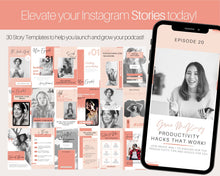 Load image into Gallery viewer, Instagram Story Templates. Podcast Instagram Stories, Canva Template Pack. Podcast Template, Podcasters Podcasting, Social Media Bundle Post | Nude
