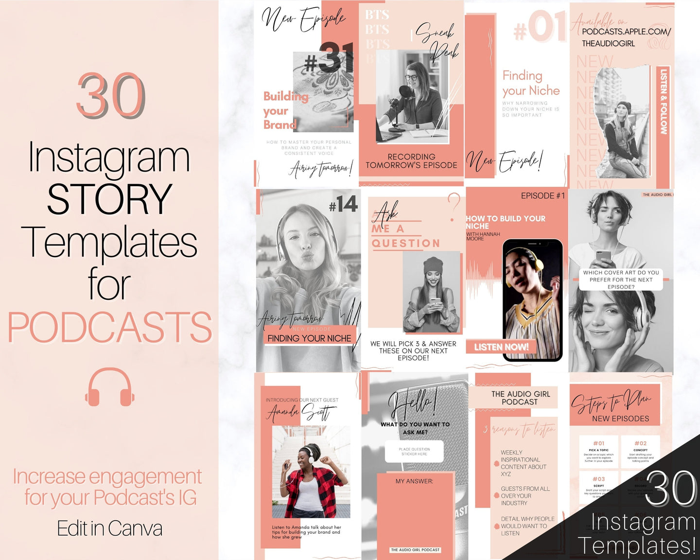 Instagram Story Templates. Podcast Instagram Stories, Canva Template Pack. Podcast Template, Podcasters Podcasting, Social Media Bundle Post | Nude
