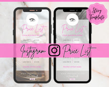 Load image into Gallery viewer, Instagram Template PRICE LIST Instagram Story! Canva Price List Template, Beauty, Lashes, IG Stories, Highlights, Marketing, Social Media | Beauty Lashes
