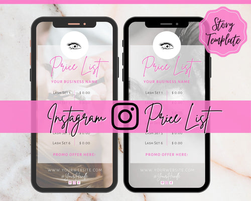 Instagram Template PRICE LIST Instagram Story! Canva Price List Template, Beauty, Lashes, IG Stories, Highlights, Marketing, Social Media | Beauty Lashes