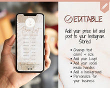 Load image into Gallery viewer, Instagram Template PRICE LIST Instagram Story! Canva Price List Template for feed, IG Stories, Highlights. Instagram Marketing, Social Media | Lifestyle Brown
