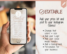 Load image into Gallery viewer, Instagram Template PRICE LIST Instagram Story! Canva Price List Template for feed, IG Stories, Highlights. Instagram Marketing, Social Media | Lifestyle Brown
