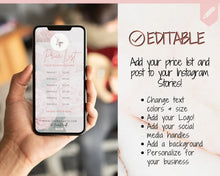 Load image into Gallery viewer, Instagram Template PRICE LIST Instagram Story! Canva Price List Template for feed, IG Stories, Highlights. Instagram Marketing, Social Media | Lifestyle Pink
