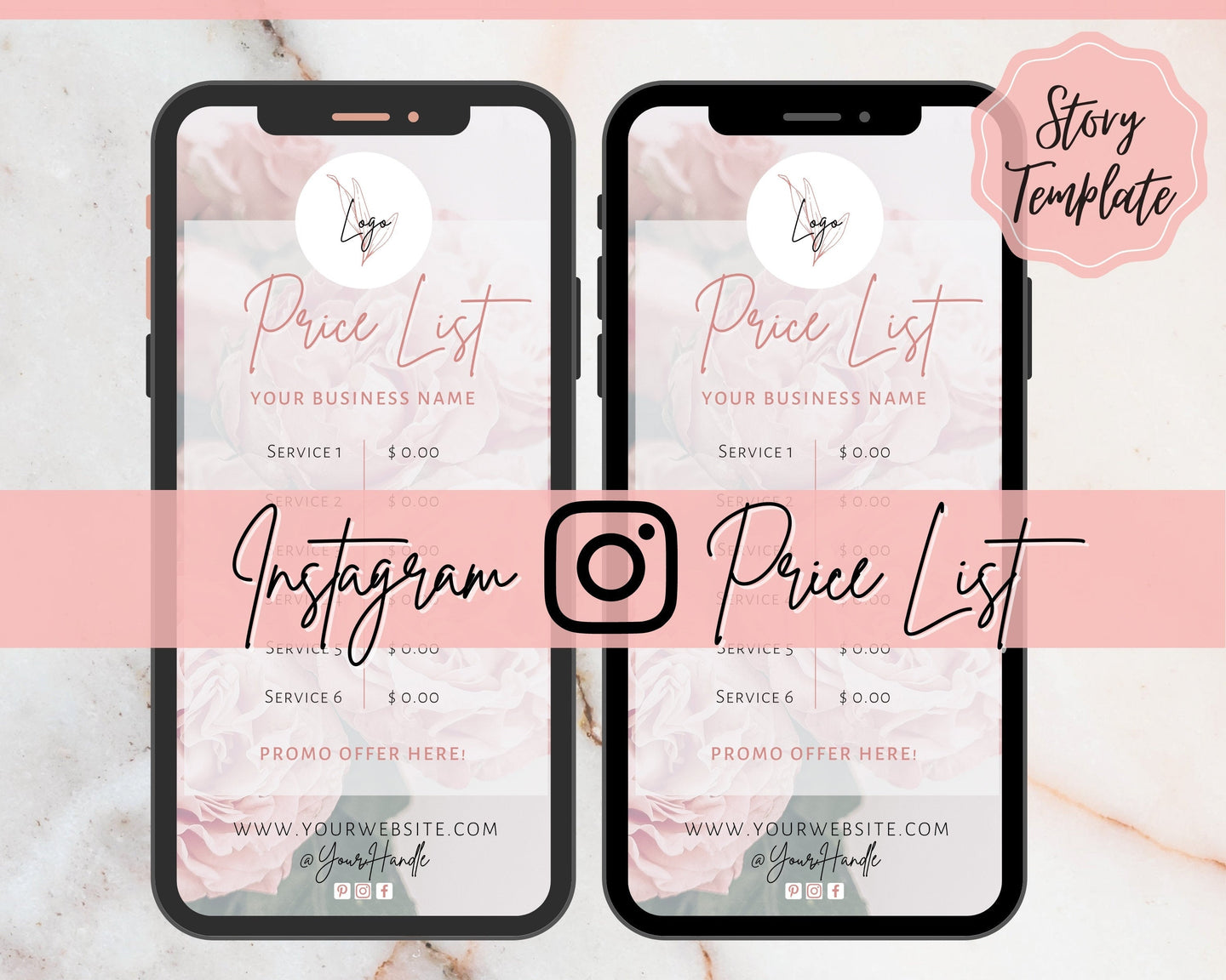 Instagram Template PRICE LIST Instagram Story! Canva Price List Template for feed, IG Stories, Highlights. Instagram Marketing, Social Media | Lifestyle Pink